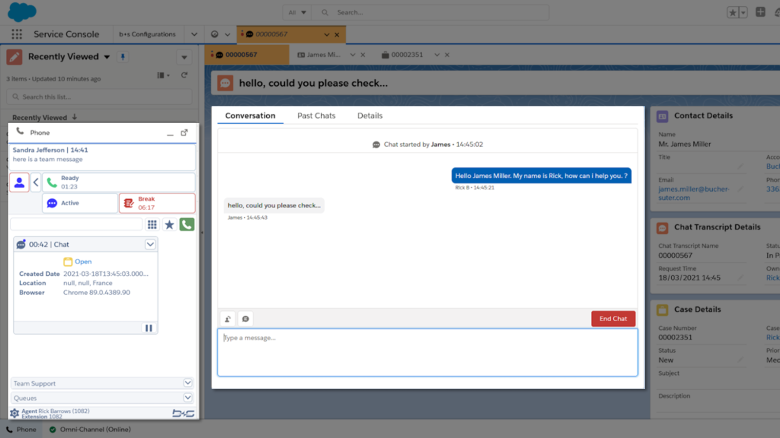 Screenshot Salesforce Omnichannel mit Chat