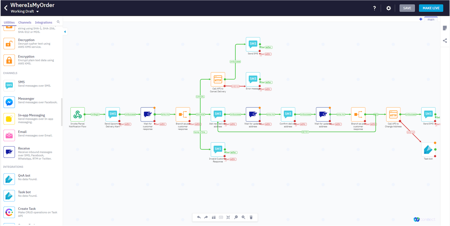 Screenshot of Webex Connect Flow Builder