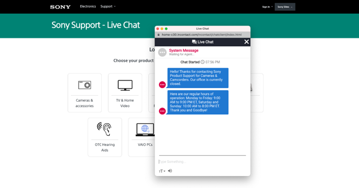 Sony Support Live Chat