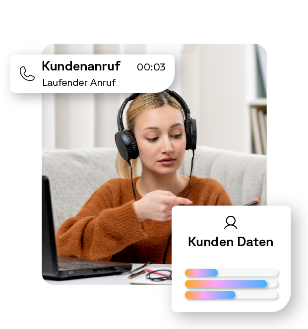 Kundenanruf ist am laufen während er Agent ganz einfach alle Kundendaten hat