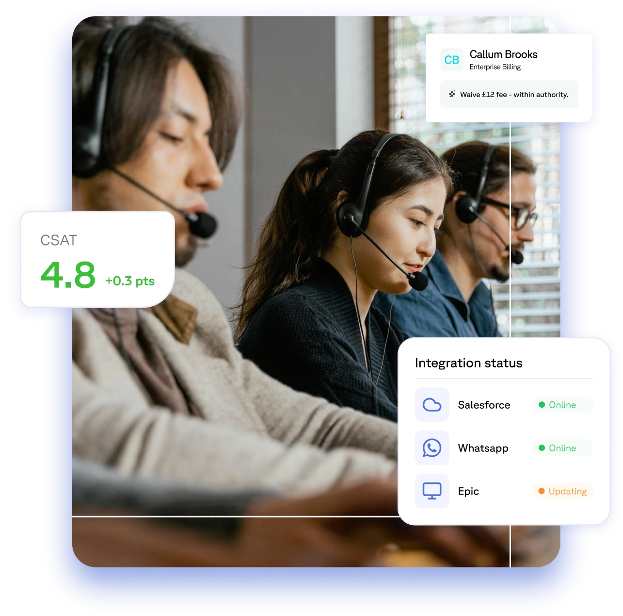 Three call center agents working.